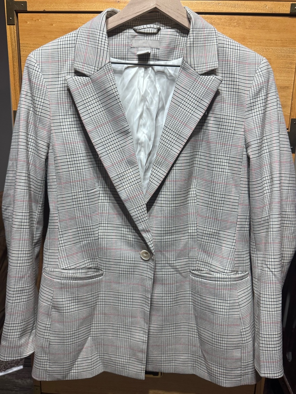 H&M Gray Glen Plaid Blazer with Pink Windowpane
